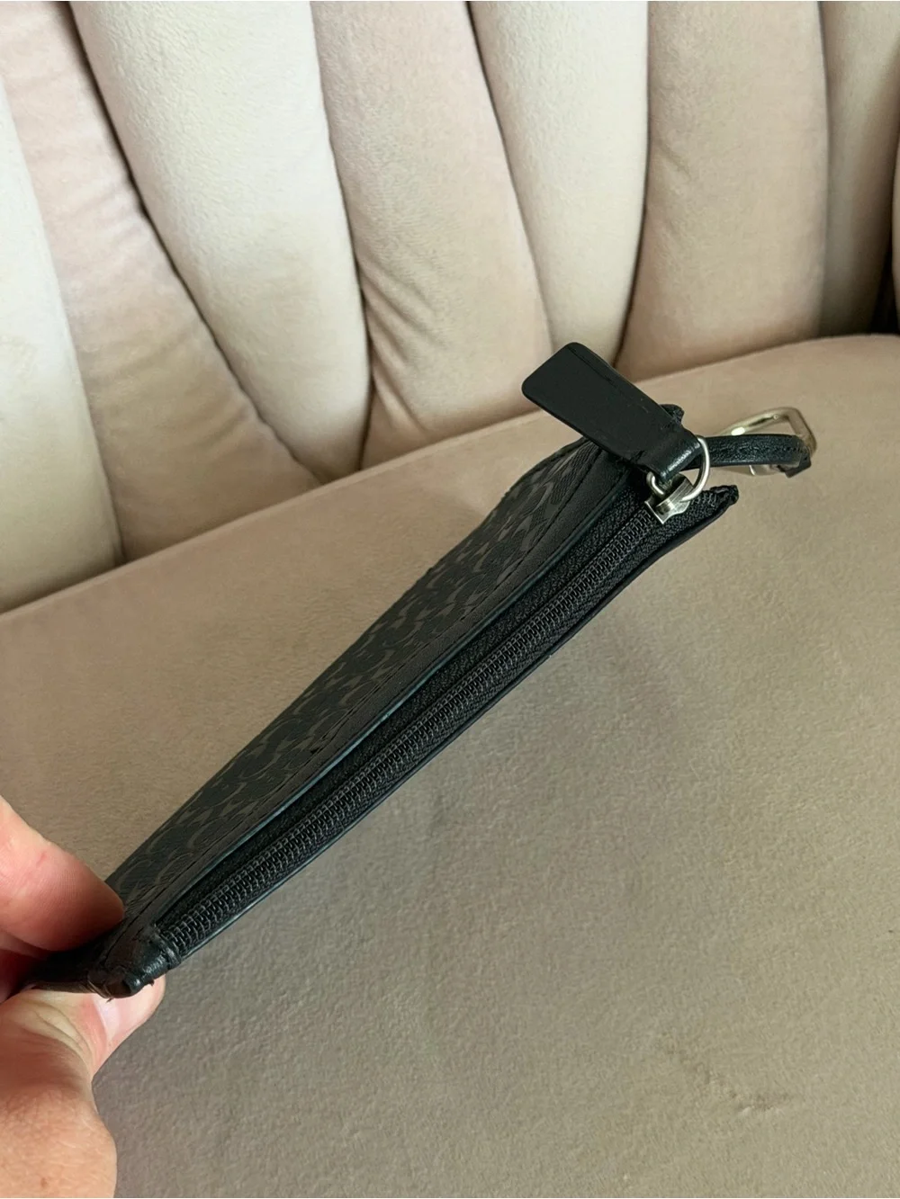 COACH Black Signature Zip Card Case Keychain